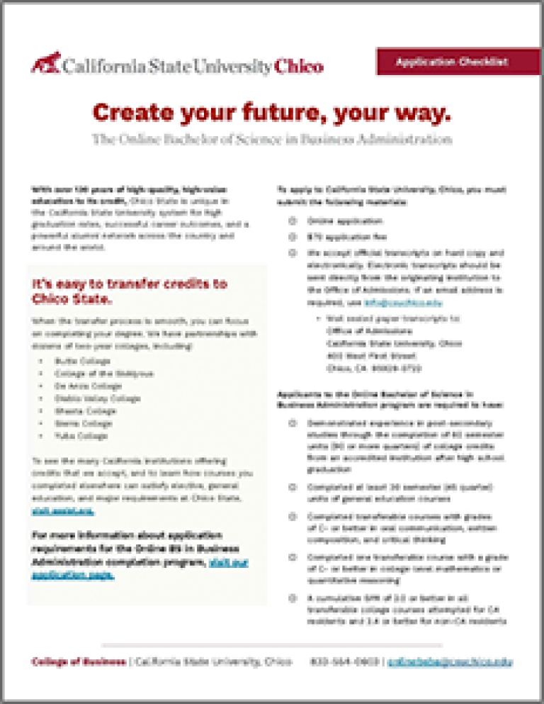 Chico State BSBA Application Checklist